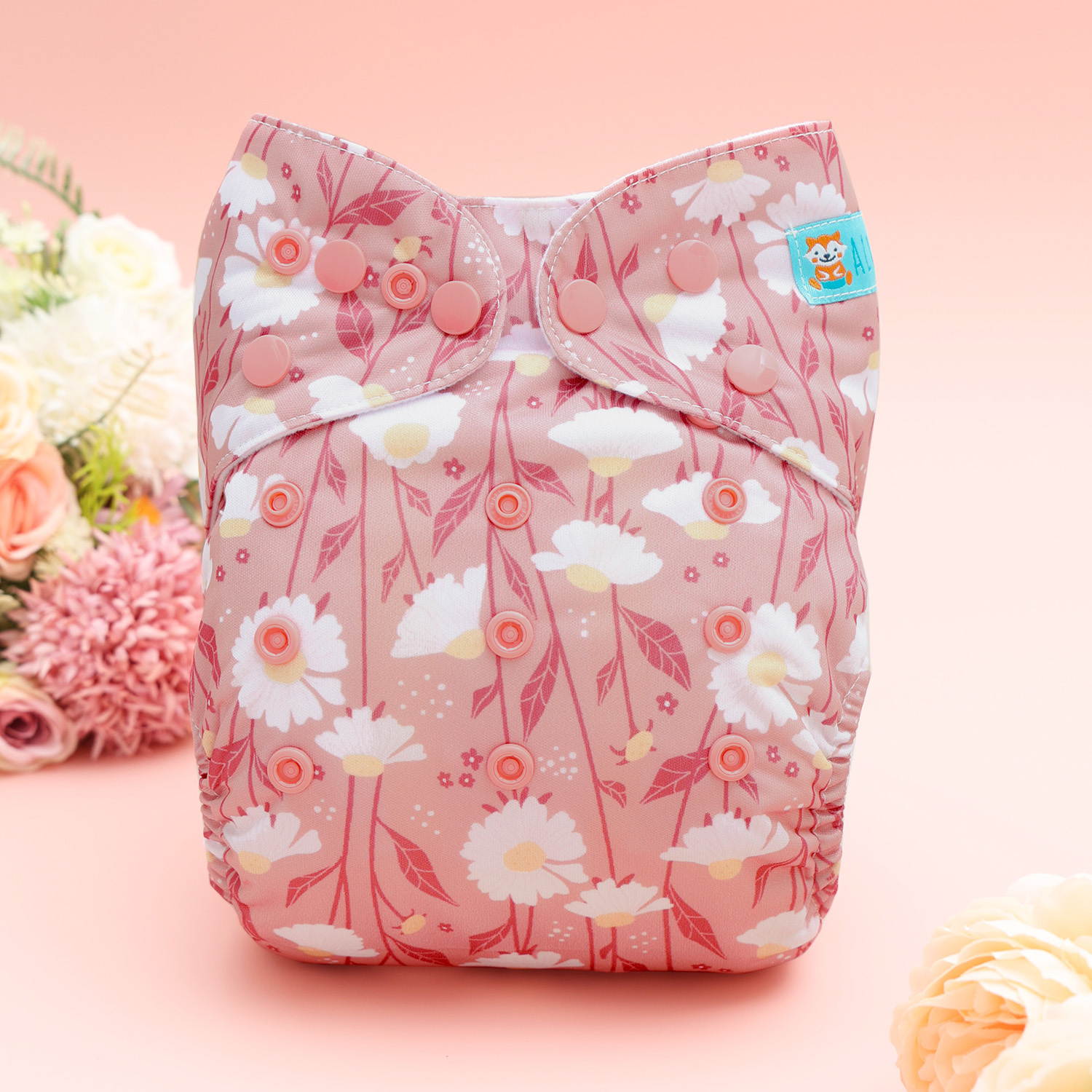 All In One Diaper with Pocket Sewn-in one 4-layer Bamboo blend insert-Flowers(AO-EW29A)