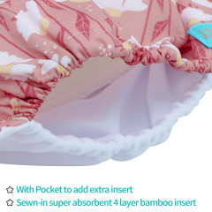 All In One Diaper with Pocket Sewn-in one 4-layer Bamboo blend insert-Flowers(AO-EW29A)