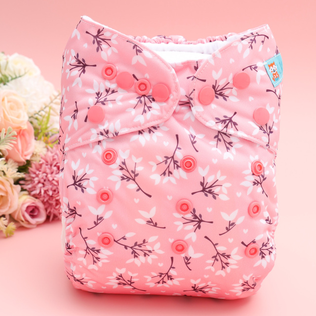 All In One Diaper with Pocket Sewn-in one 4-layer Bamboo blend insert-Flowers(AO-EW32A)