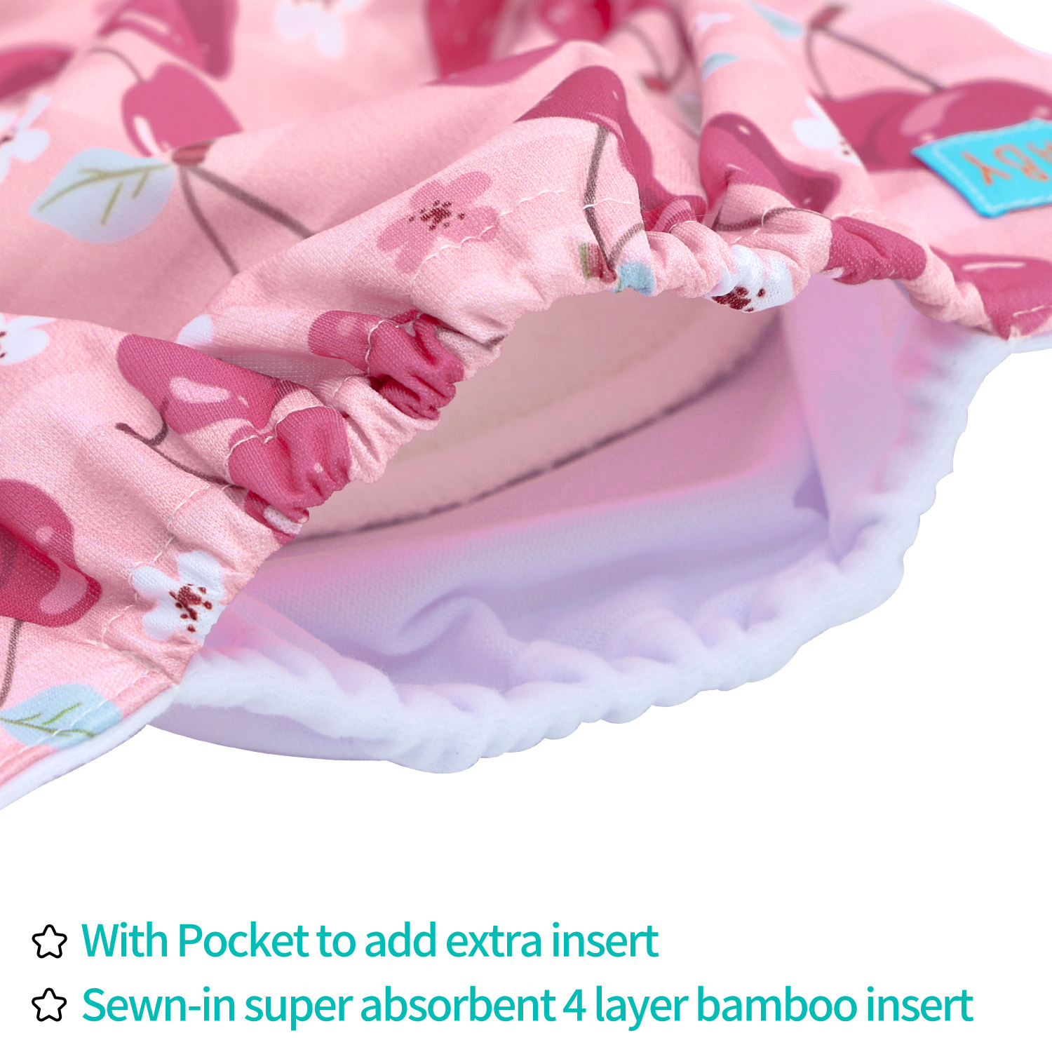 All In One Diaper with Pocket Sewn-in one 4-layer Bamboo blend insert-Cherry(AO-EW27A)