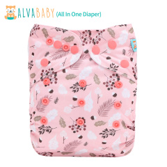 All In One Diaper with Pocket Sewn-in one 4-layer Bamboo blend insert-Flowers(AO-EW30A)