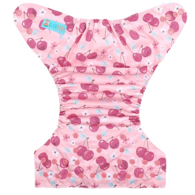 ALVABABY AWJ Lining Cloth Diaper with Tummy Panel for Babies -Cherry (WJT-EW27A)