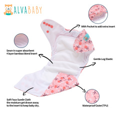 All In One Diaper with Pocket Sewn-in one 4-layer Bamboo blend insert-Flowers(AO-EW32A)