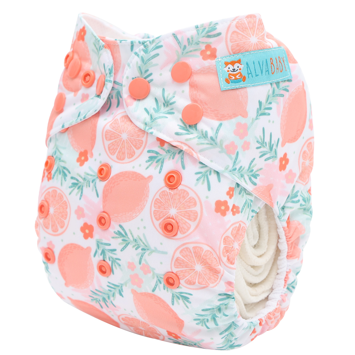 ALVABABY AWJ Lining Cloth Diaper with Tummy Panel for Babies -Orange (WJT-EW28A)