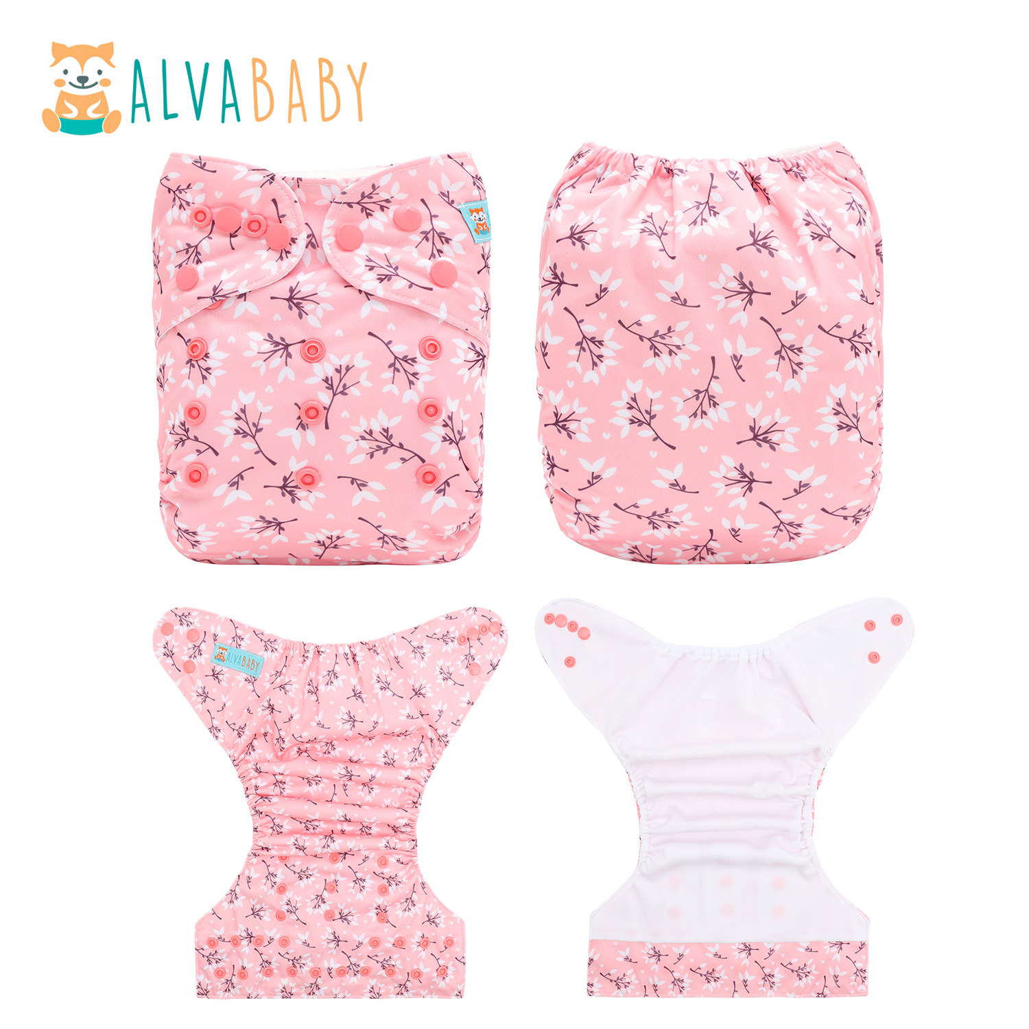 ALVABABY AWJ Lining Cloth Diaper with Tummy Panel for Babies -Flowers (WJT-EW32A)