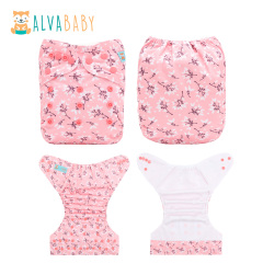 ALVABABY AWJ Lining Cloth Diaper with Tummy Panel for Babies -Flowers (WJT-EW32A)