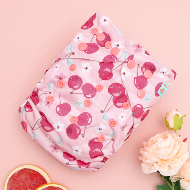 ALVABABY AWJ Lining Cloth Diaper with Tummy Panel for Babies -Cherry (WJT-EW27A)