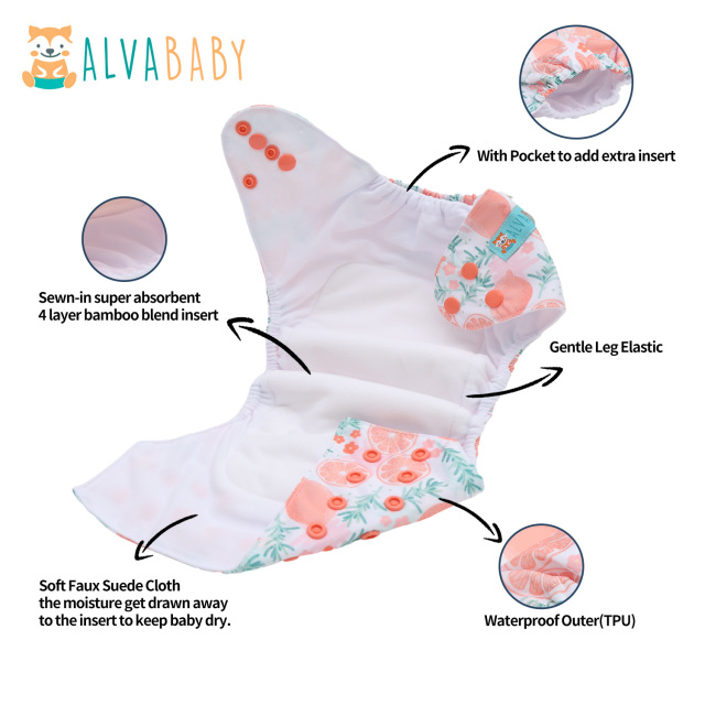 All In One Diaper with Pocket Sewn-in one 4-layer Bamboo blend insert-Lemon(AO-EW28A)