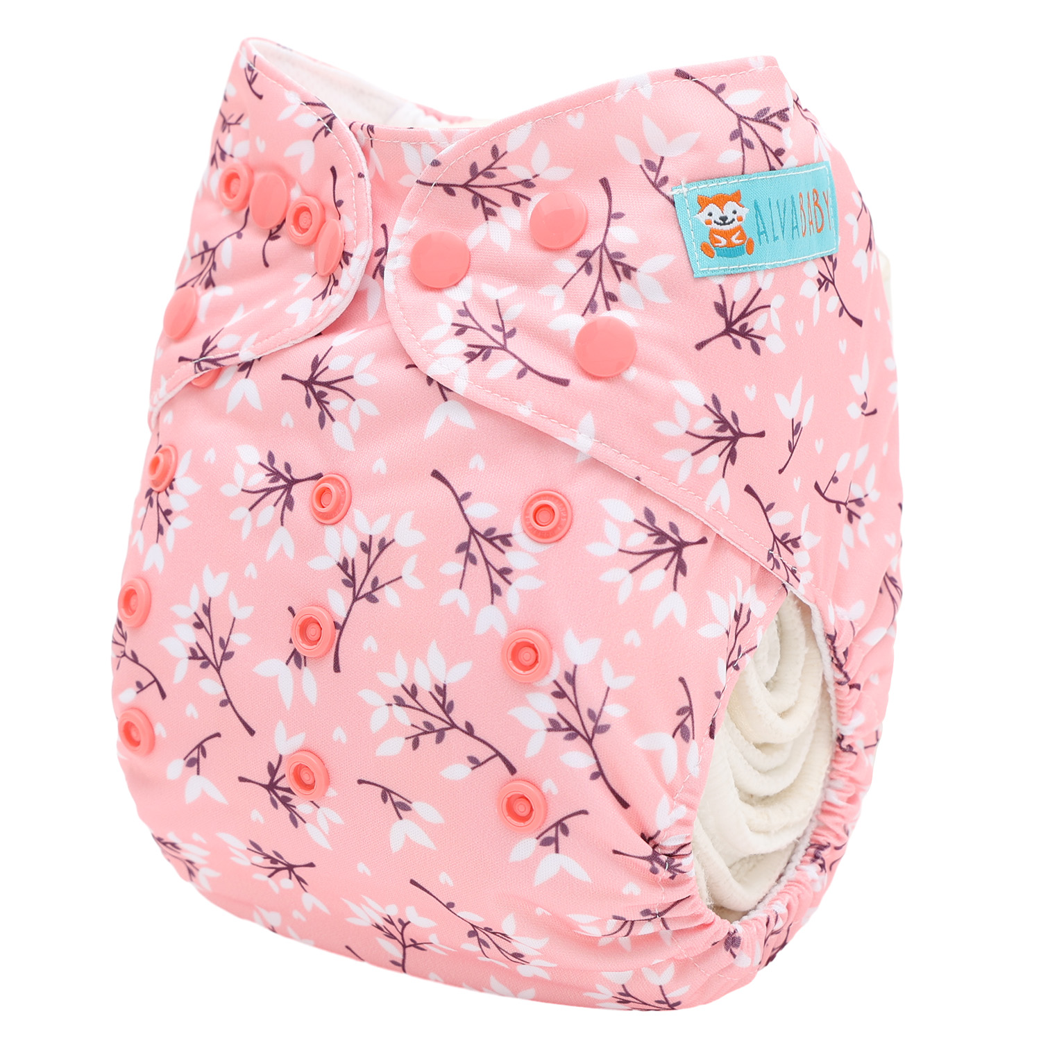 ALVABABY AWJ Lining Cloth Diaper with Tummy Panel for Babies -Flowers (WJT-EW32A)