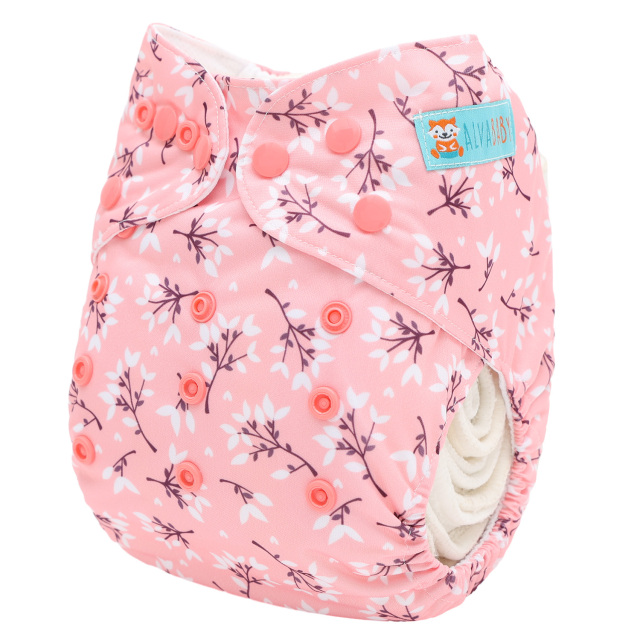 ALVABABY AWJ Lining Cloth Diaper with Tummy Panel for Babies -Flowers (WJT-EW32A)
