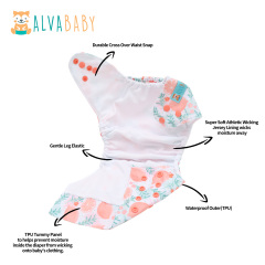 ALVABABY AWJ Lining Cloth Diaper with Tummy Panel for Babies -Orange (WJT-EW28A)