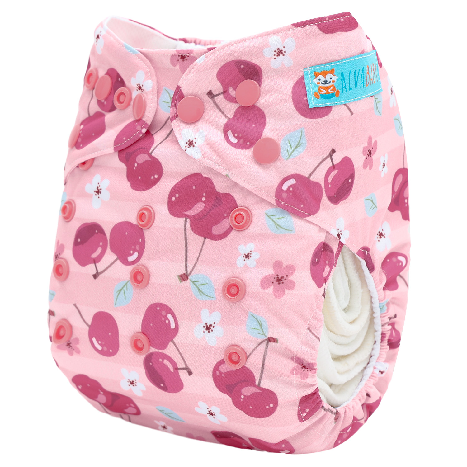 ALVABABY AWJ Lining Cloth Diaper with Tummy Panel for Babies -Cherry (WJT-EW27A)