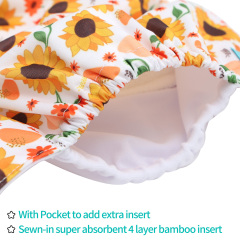 All In One Diaper with Pocket Sewn-in one 4-layer Bamboo blend insert-Sunflower(AO-EW33A)