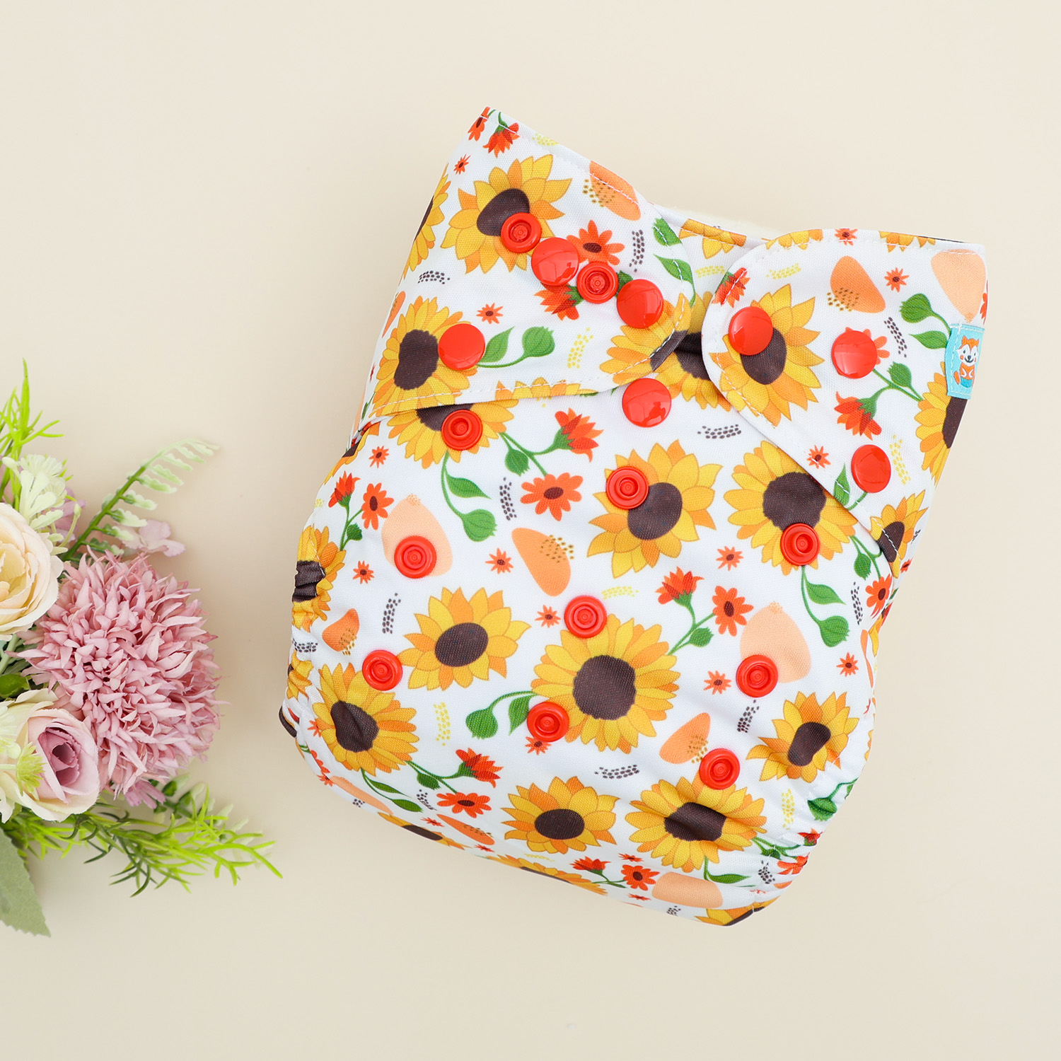 Reusable Cloth Diaper Cover with Snap Closure Cloth Diaper Shell for Prefold Flat or Fitted Diaper Inserts -Sunflower(DC-EW33A)