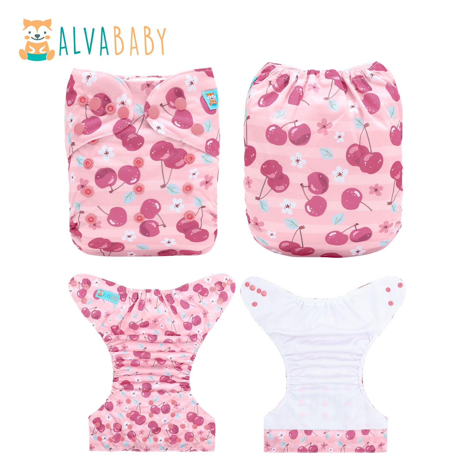 ALVABABY AWJ Lining Cloth Diaper with Tummy Panel for Babies -Cherry (WJT-EW27A)