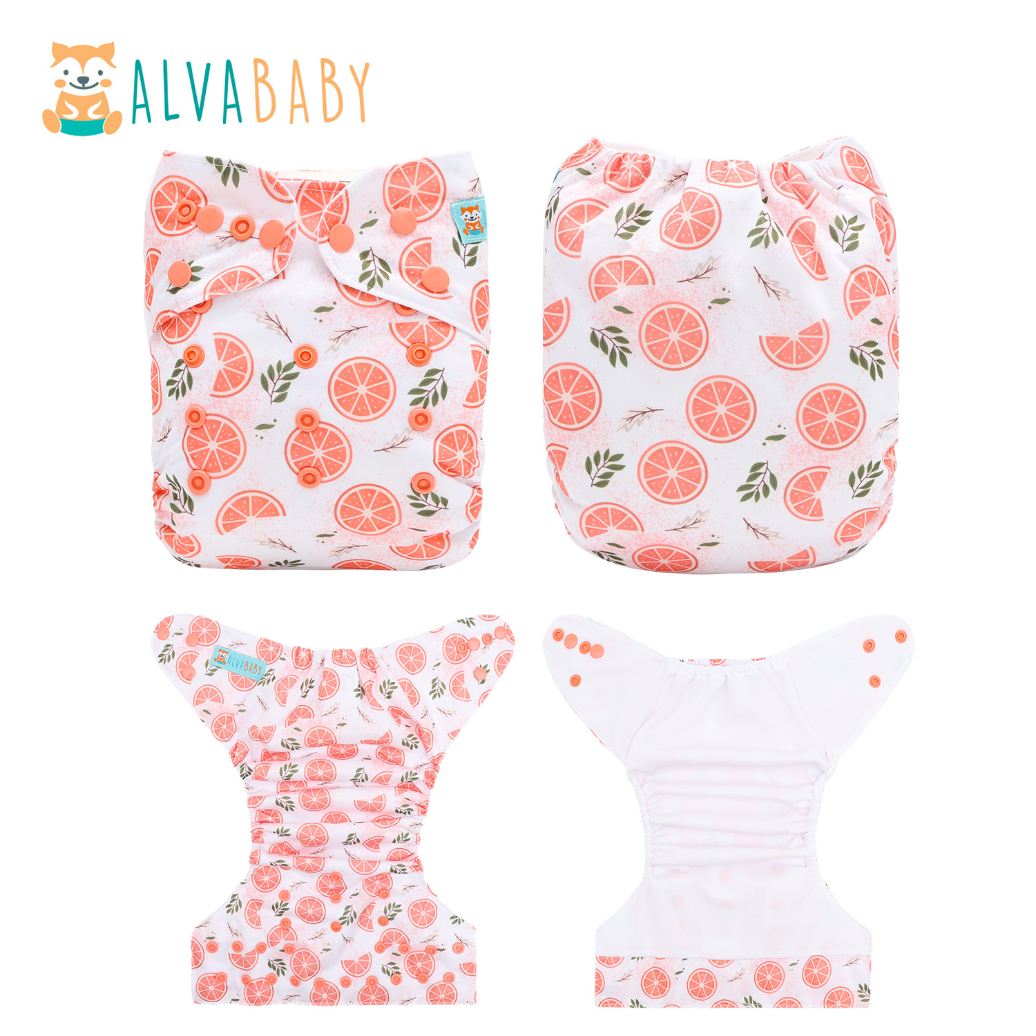 ALVABABY AWJ Lining Cloth Diaper with Tummy Panel for Babies -Orange (WJT-EW31A)