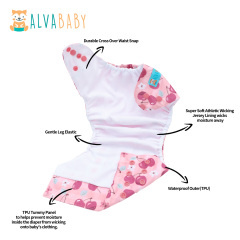 ALVABABY AWJ Lining Cloth Diaper with Tummy Panel for Babies -Cherry (WJT-EW27A)
