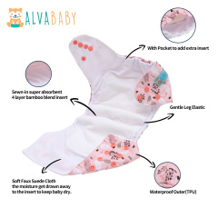 All In One Diaper with Pocket Sewn-in one 4-layer Bamboo blend insert-Flowers(AO-EW30A)