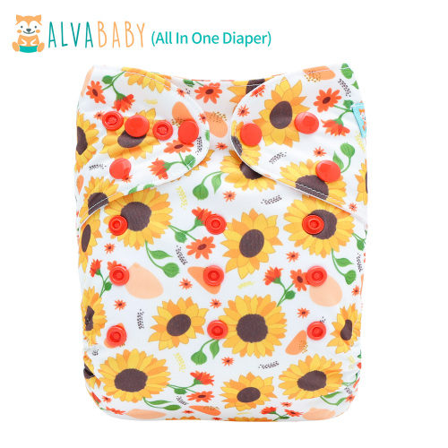 All In One Diaper with Pocket Sewn-in one 4-layer Bamboo blend insert-Sunflower(AO-EW33A)