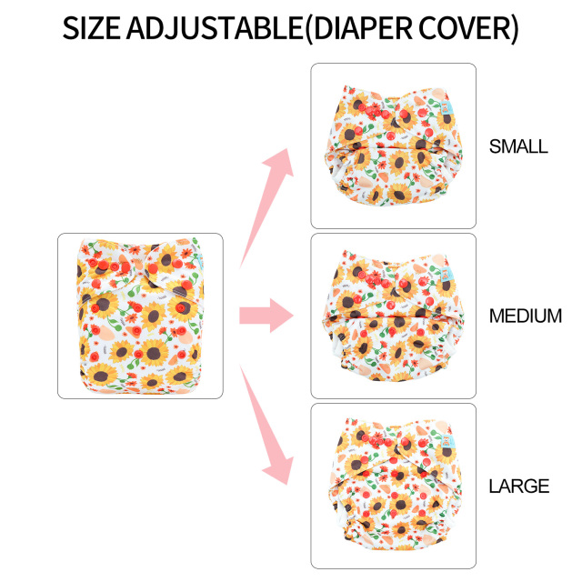 Reusable Cloth Diaper Cover with Snap Closure Cloth Diaper Shell for Prefold Flat or Fitted Diaper Inserts -Sunflower(DC-EW33A)