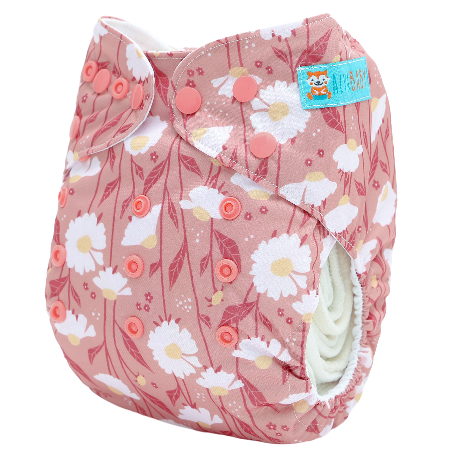 ALVABABY AWJ Lining Cloth Diaper with Tummy Panel for Babies -Flowers (WJT-EW29A)