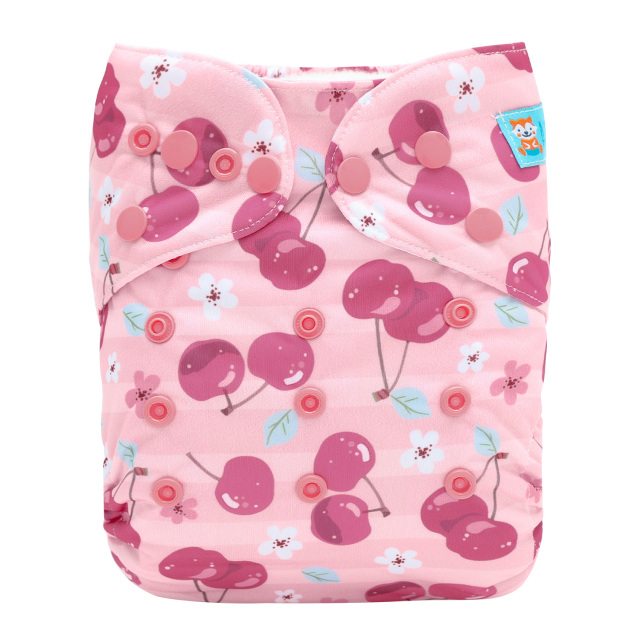 ALVABABY AWJ Lining Cloth Diaper with Tummy Panel for Babies -Cherry (WJT-EW27A)