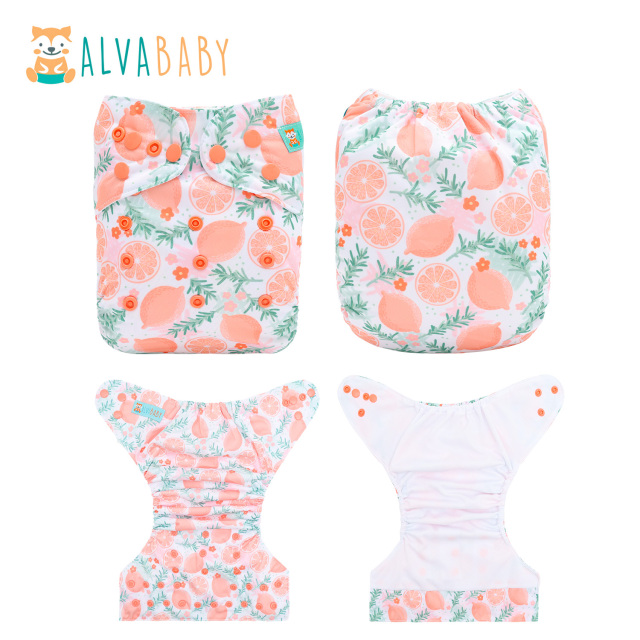 ALVABABY AWJ Lining Cloth Diaper with Tummy Panel for Babies -Orange (WJT-EW28A)