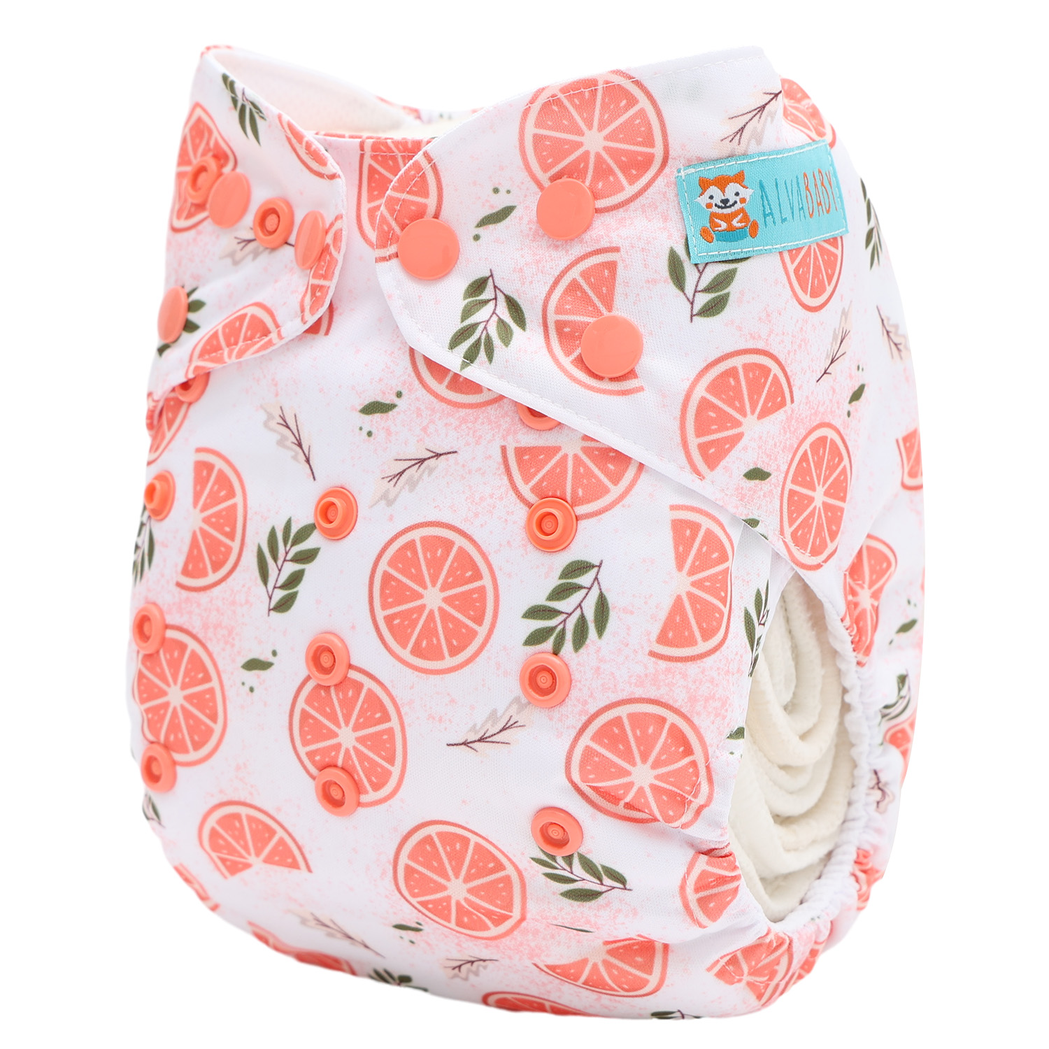 ALVABABY AWJ Lining Cloth Diaper with Tummy Panel for Babies -Orange (WJT-EW31A)