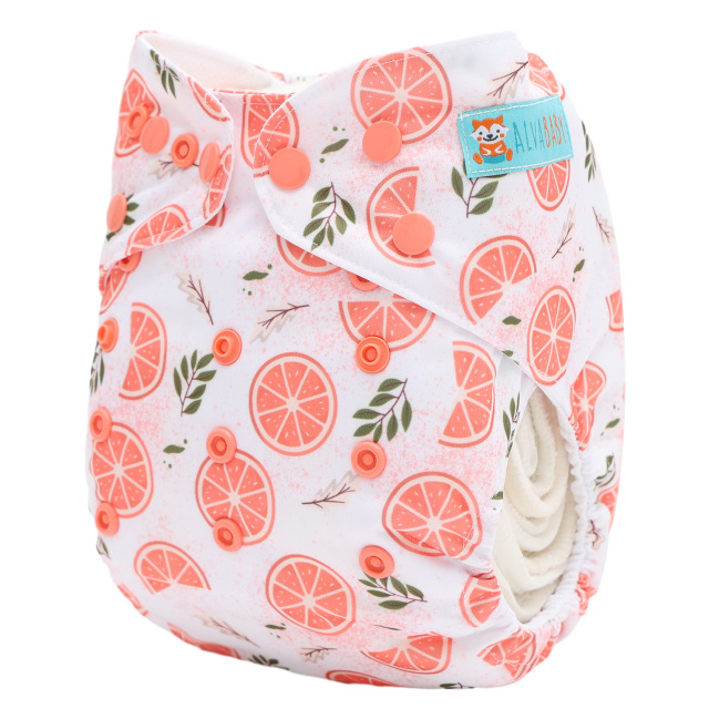 ALVABABY AWJ Lining Cloth Diaper with Tummy Panel for Babies -Orange (WJT-EW31A)