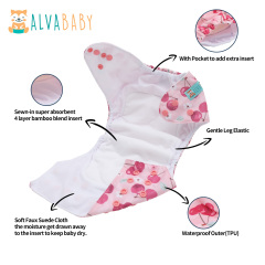 All In One Diaper with Pocket Sewn-in one 4-layer Bamboo blend insert-Cherry(AO-EW27A)