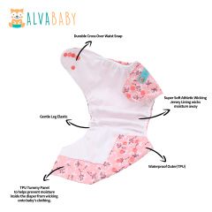 ALVABABY AWJ Lining Cloth Diaper with Tummy Panel for Babies -Flowers (WJT-EW32A)