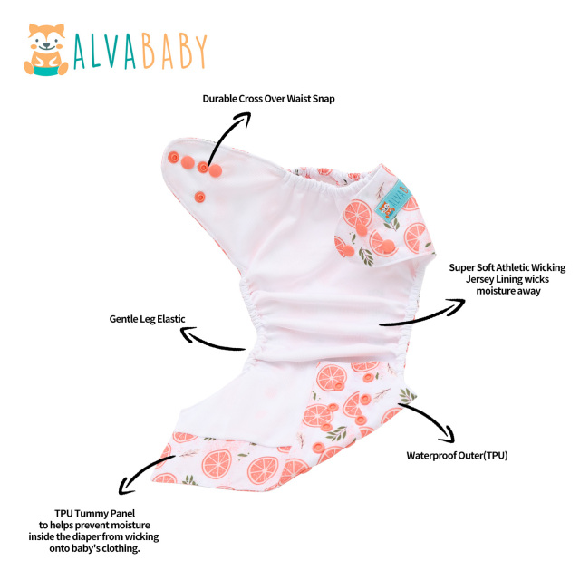ALVABABY AWJ Lining Cloth Diaper with Tummy Panel for Babies -Orange (WJT-EW31A)