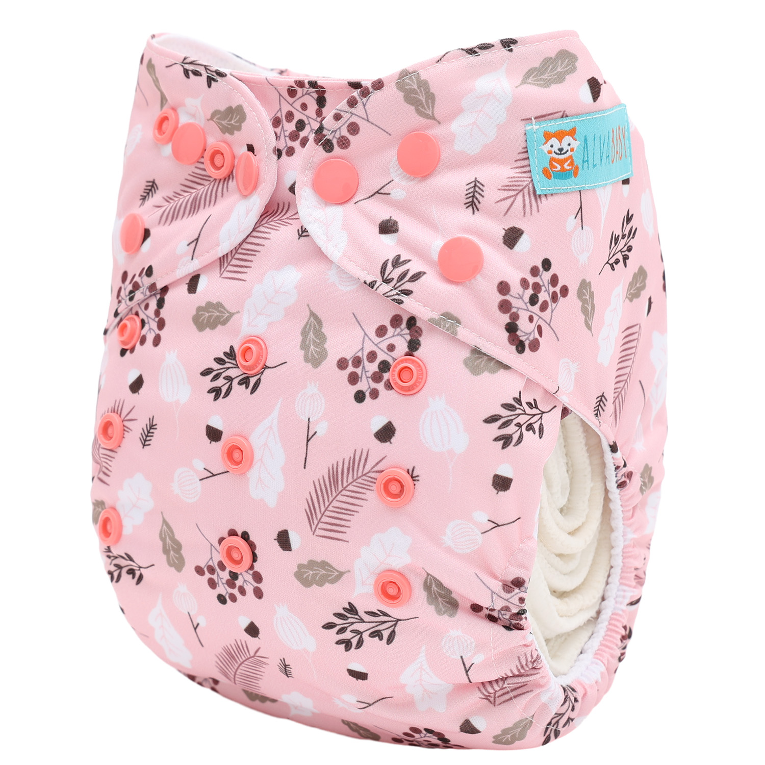 ALVABABY AWJ Lining Cloth Diaper with Tummy Panel for Babies -Flowers (WJT-EW30A)