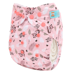 ALVABABY AWJ Lining Cloth Diaper with Tummy Panel for Babies -Flowers (WJT-EW30A)