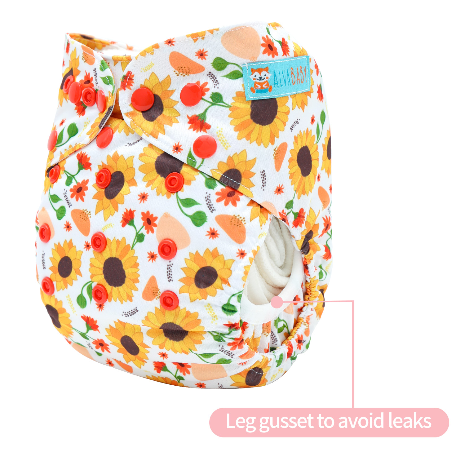 Reusable Cloth Diaper Cover with Snap Closure Cloth Diaper Shell for Prefold Flat or Fitted Diaper Inserts -Sunflower(DC-EW33A)