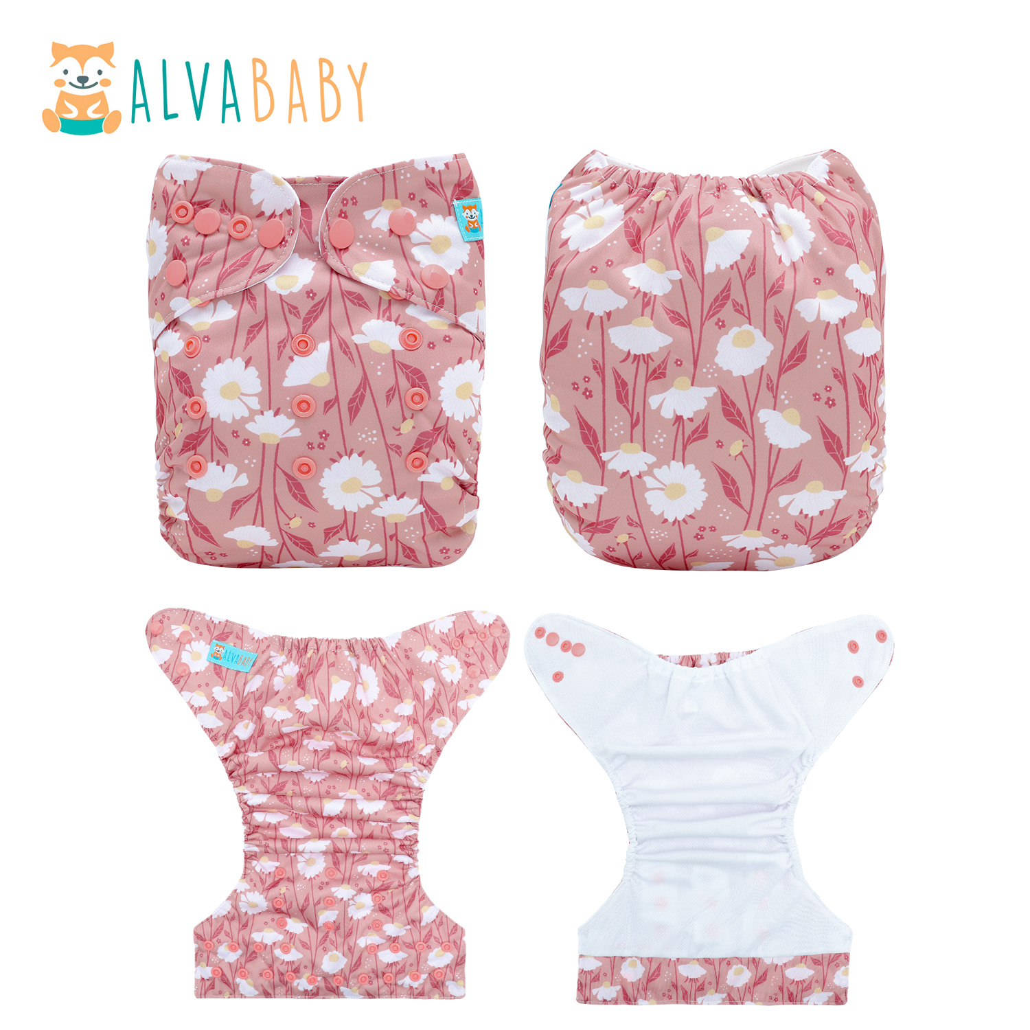ALVABABY AWJ Lining Cloth Diaper with Tummy Panel for Babies -Flowers (WJT-EW29A)