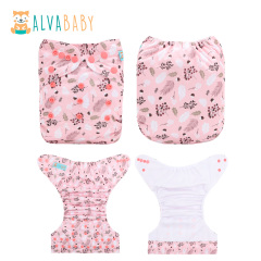 ALVABABY AWJ Lining Cloth Diaper with Tummy Panel for Babies -Flowers (WJT-EW30A)