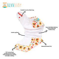 ALVABABY AWJ Lining Cloth Diaper with Tummy Panel for Babies -Sunflower (WJT-EW33A)