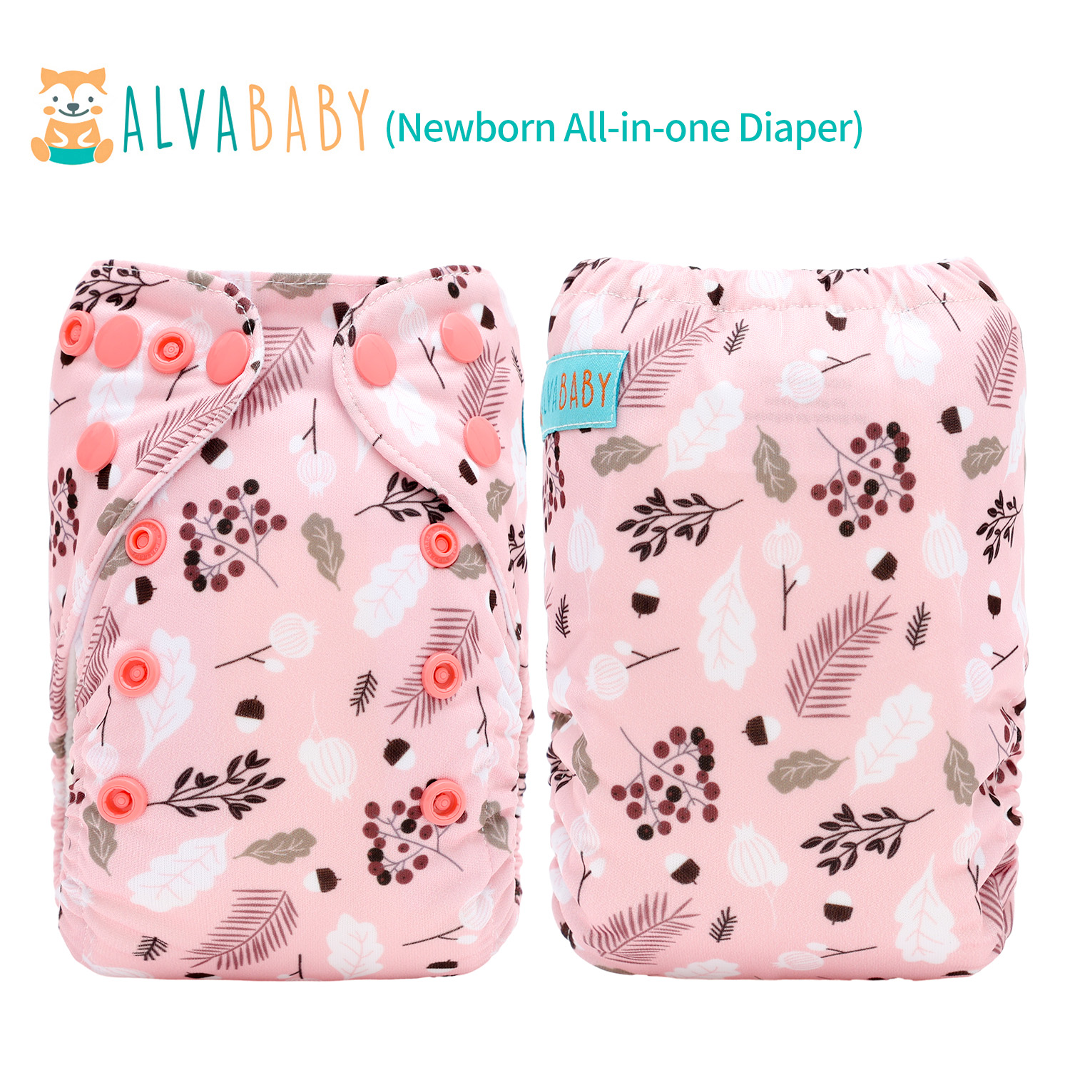 Newborn all In One Diaper with Pocket Sewn-in one Newborn 4-layer Bamboo blend insert-Flowers(SAO-EW30A)