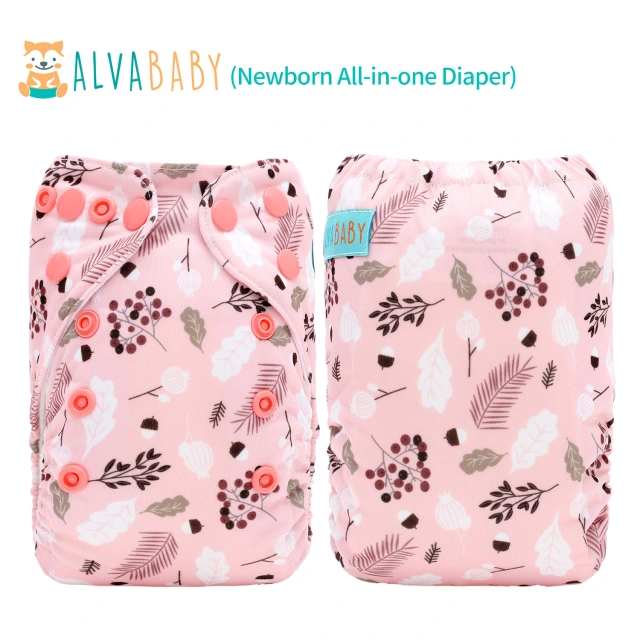 Newborn all In One Diaper with Pocket Sewn-in one Newborn 4-layer Bamboo blend insert-Flowers(SAO-EW30A)