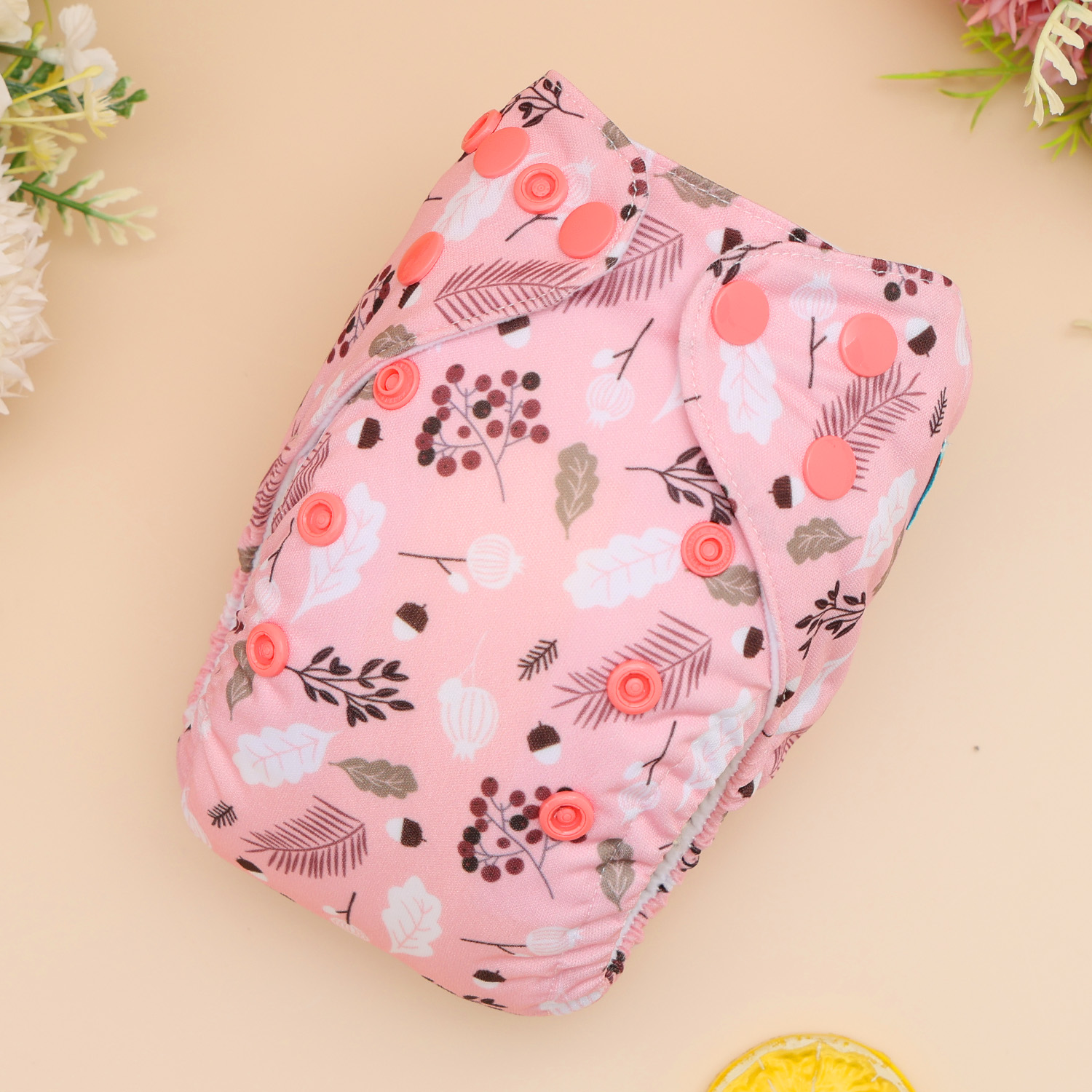 Newborn all In One Diaper with Pocket Sewn-in one Newborn 4-layer Bamboo blend insert-Flowers(SAO-EW30A)