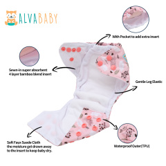 Newborn all In One Diaper with Pocket Sewn-in one Newborn 4-layer Bamboo blend insert-Flowers(SAO-EW30A)
