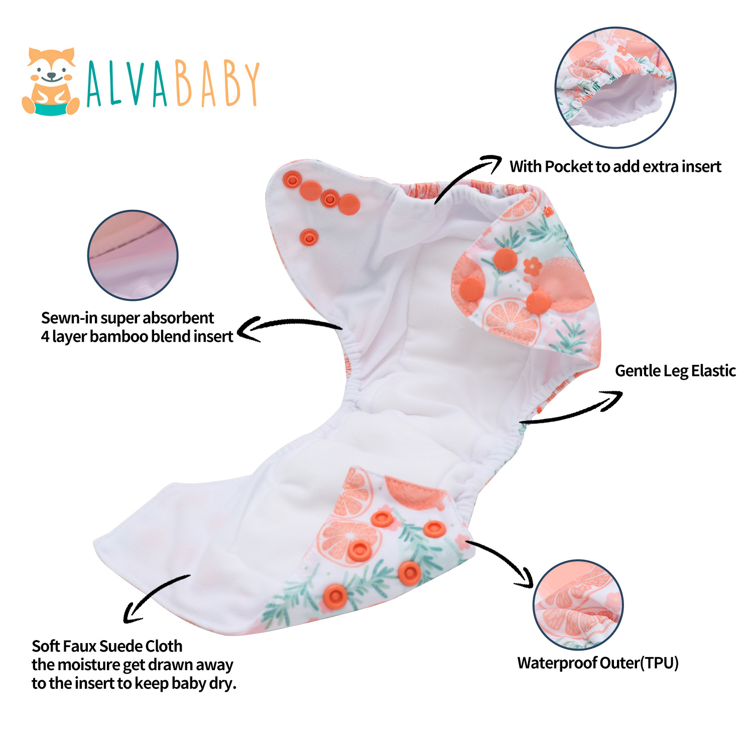 Newborn all In One Diaper with Pocket Sewn-in one Newborn 4-layer Bamboo blend insert-Lemon(SAO-EW28A)