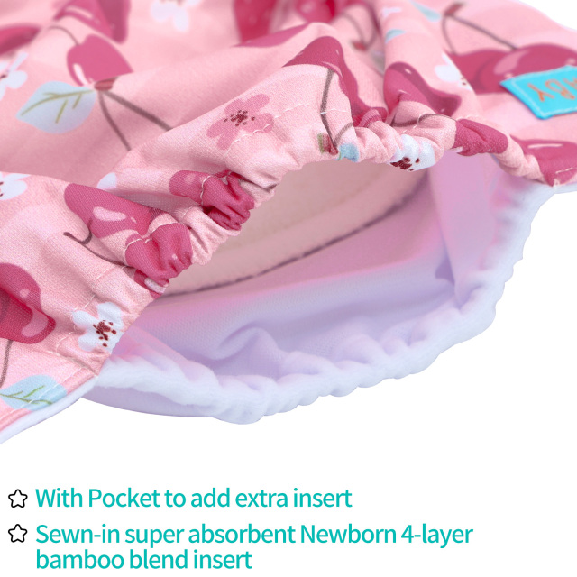 Newborn all In One Diaper with Pocket Sewn-in one Newborn 4-layer Bamboo blend insert-Cherry(SAO-EW27A)