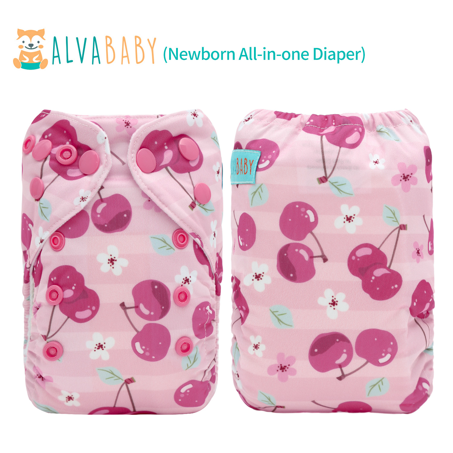 Newborn all In One Diaper with Pocket Sewn-in one Newborn 4-layer Bamboo blend insert-Cherry(SAO-EW27A)