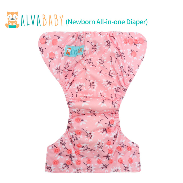 Newborn all In One Diaper with Pocket Sewn-in one Newborn 4-layer Bamboo blend insert-Flowers(SAO-EW32A)