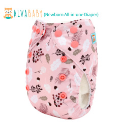 Newborn all In One Diaper with Pocket Sewn-in one Newborn 4-layer Bamboo blend insert-Flowers(SAO-EW30A)