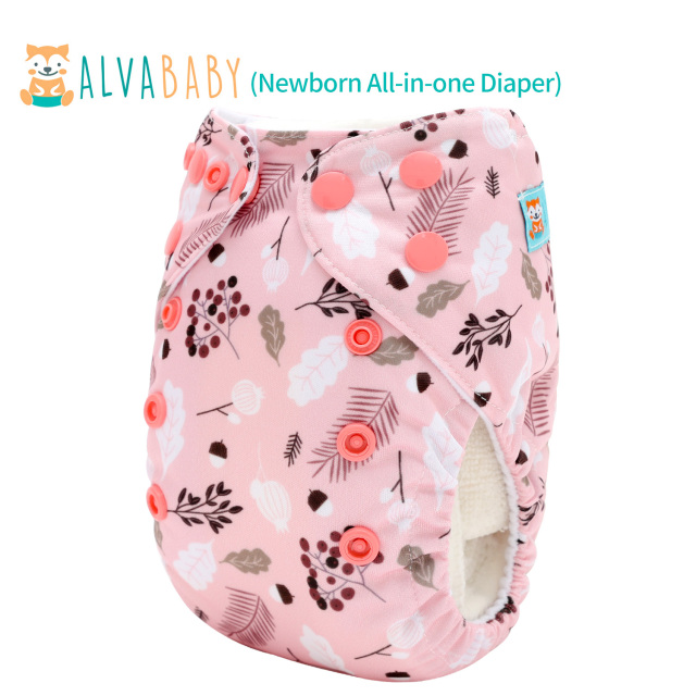Newborn all In One Diaper with Pocket Sewn-in one Newborn 4-layer Bamboo blend insert-Flowers(SAO-EW30A)