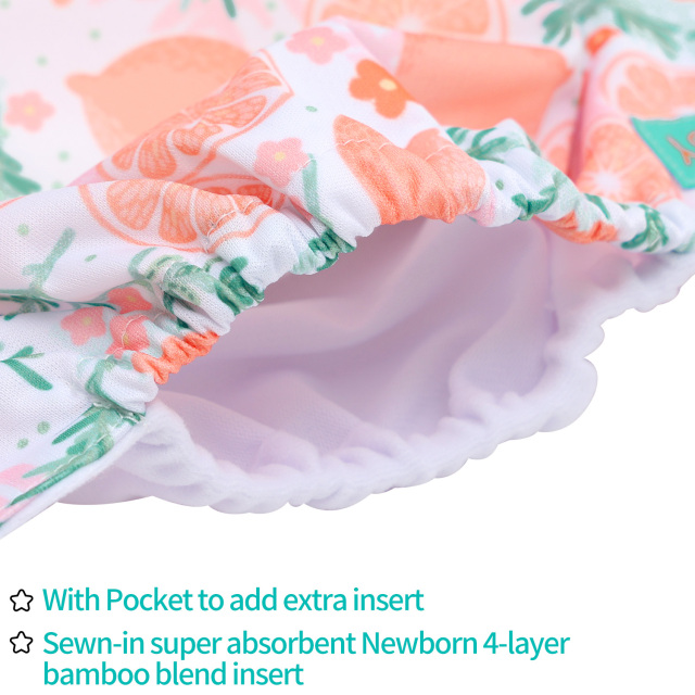 Newborn all In One Diaper with Pocket Sewn-in one Newborn 4-layer Bamboo blend insert-Lemon(SAO-EW28A)