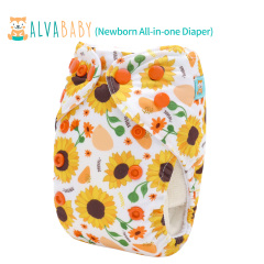Newborn all In One Diaper with Pocket Sewn-in one Newborn 4-layer Bamboo blend insert-Sunflowers(SAO-EW33A)